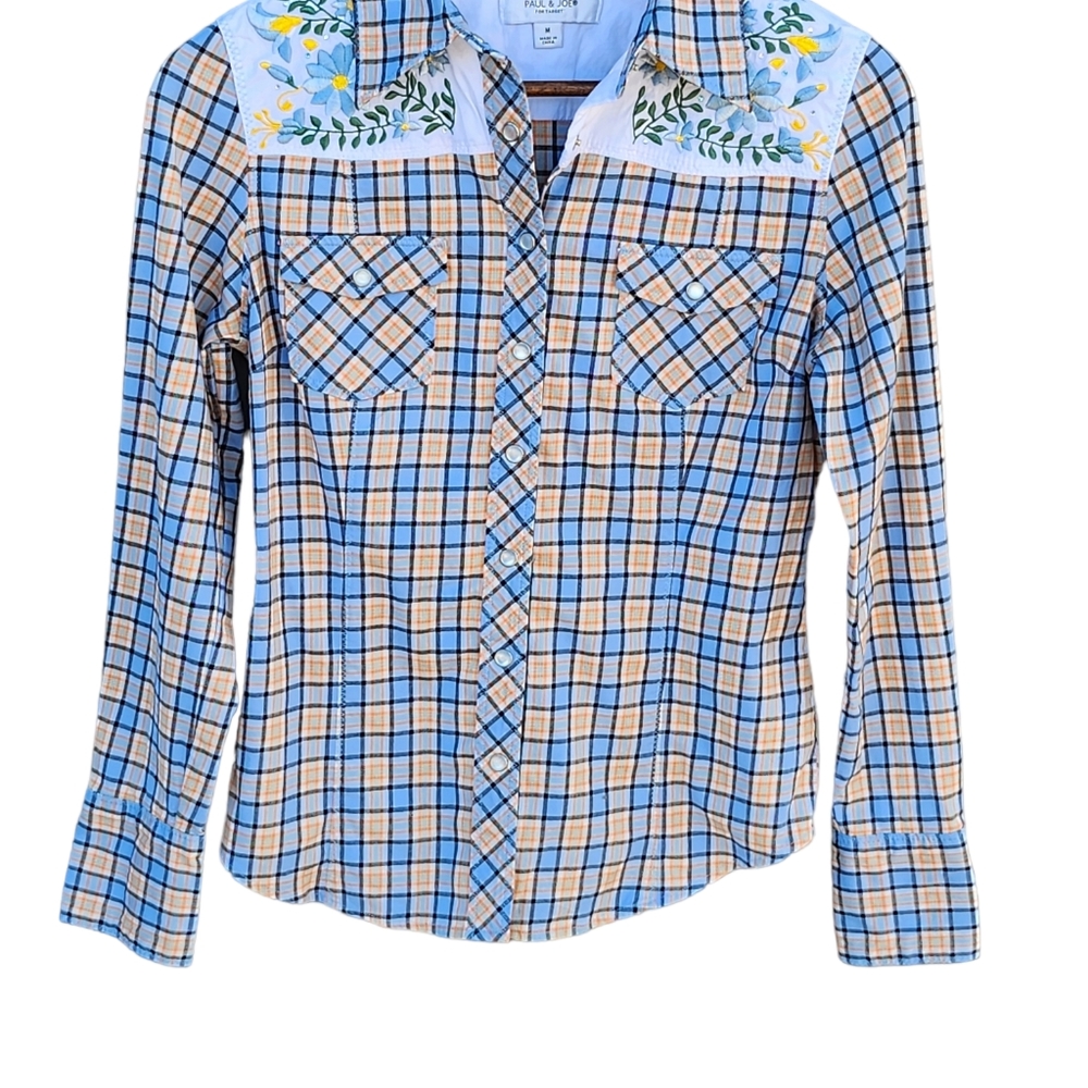 Paul and Joe Target Womens Embroidery Plaid Western Shirt Size Med New No Tags